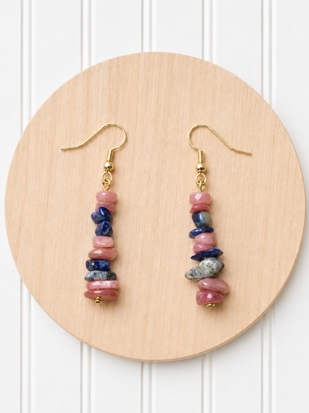 Gold-Tone Muli-colored Natural Gemstone Dangle Earrings